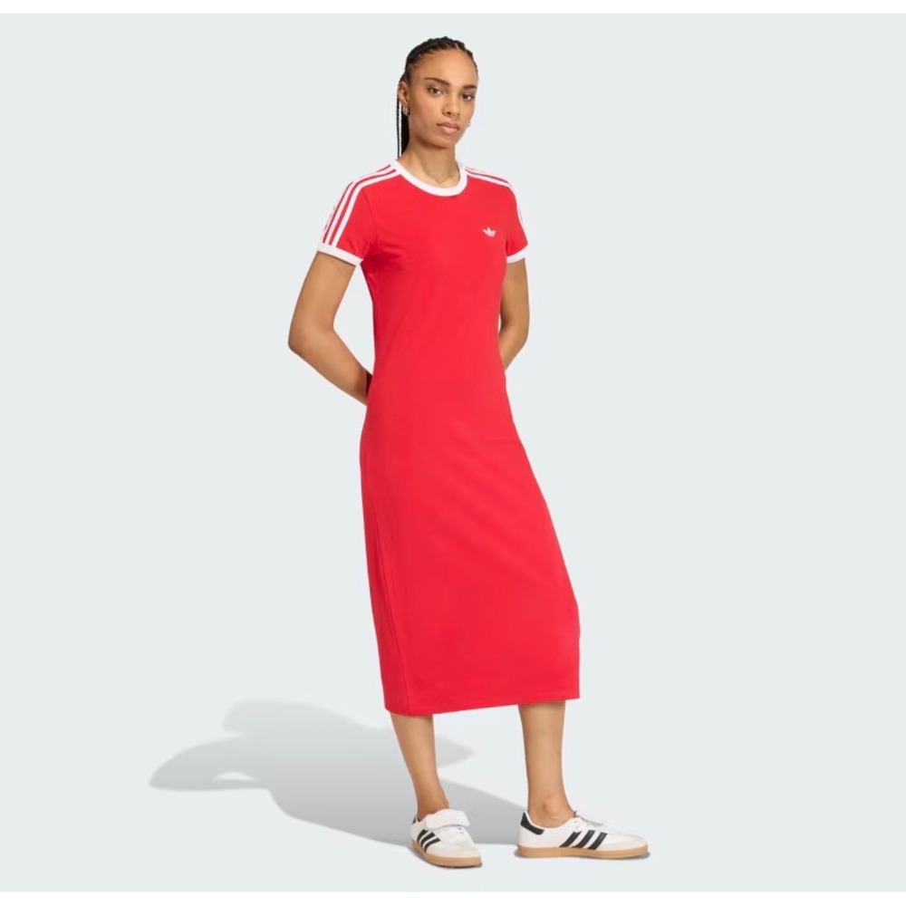 Adidas Originals Midi Dress Women 3-Stripes Better Scarlet Red XS Retro Sporty